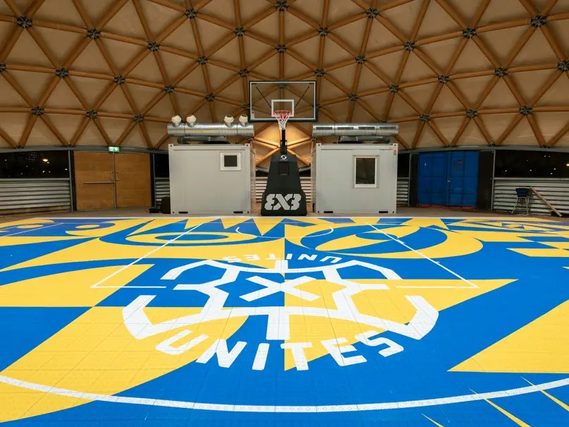 Custom printed sports court with vibrant design